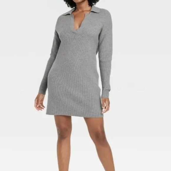 Hollister Gray Ribbed Polo Collar Sweater Dress Size Medium - Picture 2 of 6